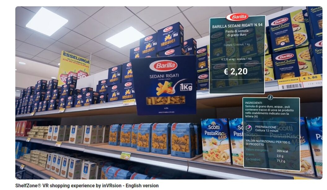 shelfzone vr shopping experience with labels and pricing displayed when looking at items