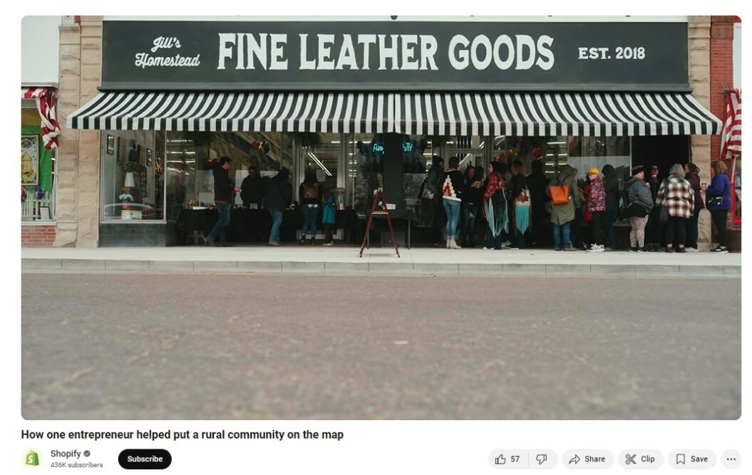 Screenshot from a Shopify video that tells the story of an entrepreneur who helped put a rural community on the map