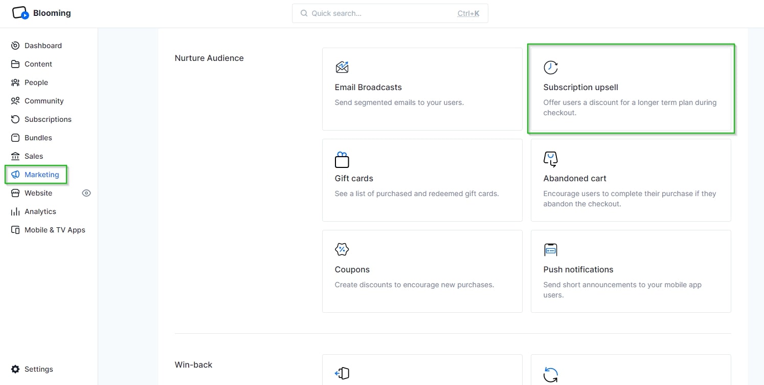 Upsells on the backend